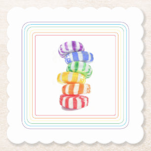 RAINBOW SNOEP Scalloped Square PapierOnderzetters Kartonnen Onderzetters
