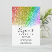 Rainbow Snowcone Glitter Sparkly Sweet 16 Party Kaart (Staand voorkant)