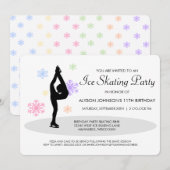 Rainbow Snowflakes Ice Skating Party Invitation Kaart (Voorkant / Achterkant)