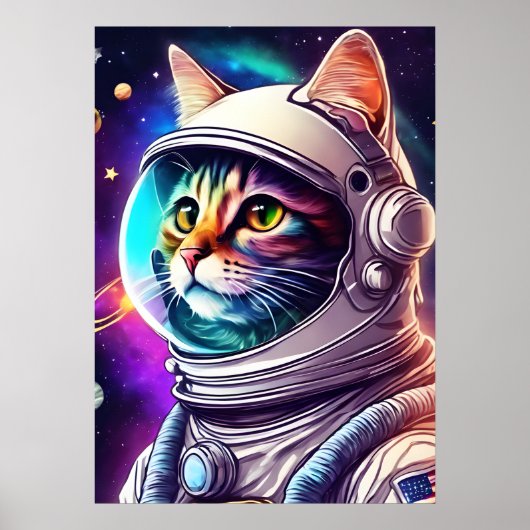 Rainbow Space Cat Astronaut Art Print Poster (Voorkant)