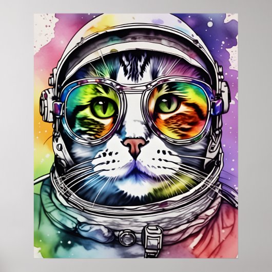 Rainbow Space Cat Astronaut Poster (Voorkant)