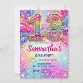 Rainbow Sparkle Glitter 13th Birthday Party Kaart (Voorkant)