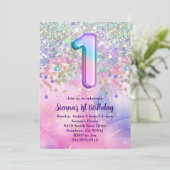 Rainbow Sparkle Glitter 1e verjaardagsfeestje Kaart (Staand voorkant)