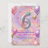 Rainbow Sparkle Glitter 6th Birthday Party Kaart (Voorkant)