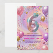 Rainbow Sparkle Glitter 6th Birthday Party Kaart (Voorkant / Achterkant)