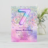 Rainbow Sparkle Glitter 7e Verjaardagsfeestje Kaart (Staand voorkant)