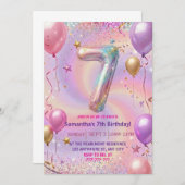 Rainbow Sparkle Glitter 7th Birthday Party Kaart (Voorkant / Achterkant)