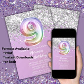 Rainbow Sparkle Glitter Girl 9de verjaardag Kaart