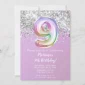 Rainbow Sparkle Glitter Girl 9de verjaardag Kaart (Voorkant)