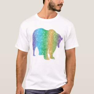Rainbow Sparkle Glitter Kleurrijk Beer Dier T-shirt