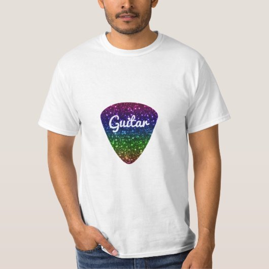 Rainbow Sparkle Guitar Plectrum Art T-shirt (Voorkant)