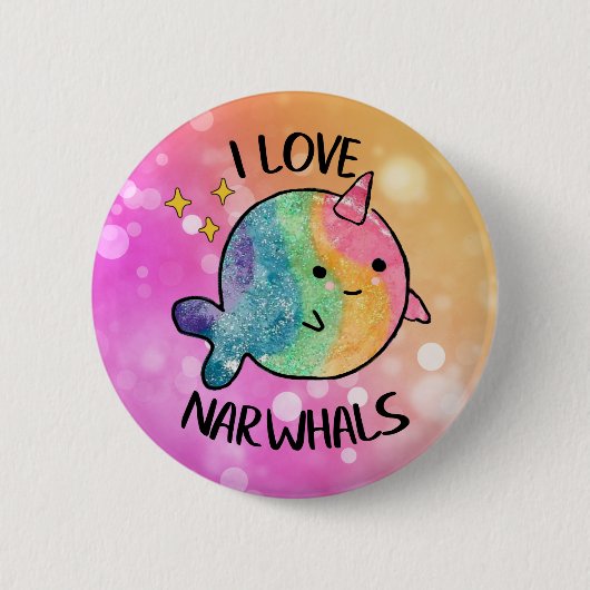 Rainbow Sparkle I Love Narwhals Ronde Button 5,7 Cm (Voorkant)
