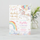Rainbow Sparkle Unicorn Birthday Invitation (Debout devant)