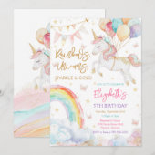 Rainbow Sparkle Unicorn Birthday Invitation (Devant / Derrière)