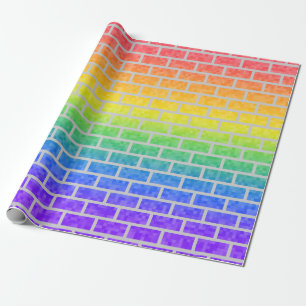Rainbow Spectrum Pixelated 8-bit look Brick Wall Cadeaupapier