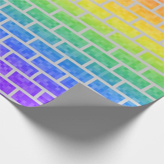 Rainbow Spectrum Pixelated 8-bit look Brick Wall Cadeaupapier (Hoek)