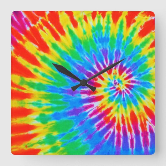 Rainbow Spiral Tie Dye Clock Vierkante Klok (Voorkant)