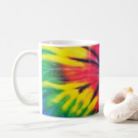 Rainbow Spiral Tie Dye Foto Koffiemok (Met donut)