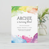 Rainbow splash Art Birthday Party Invitation Kaart (Staand voorkant)