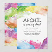 Rainbow splash Art Birthday Party Invitation Kaart (Voorkant / Achterkant)