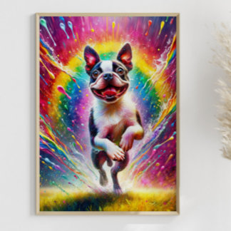Rainbow Splatter Boston Terrier Kleurrijke kunst Poster