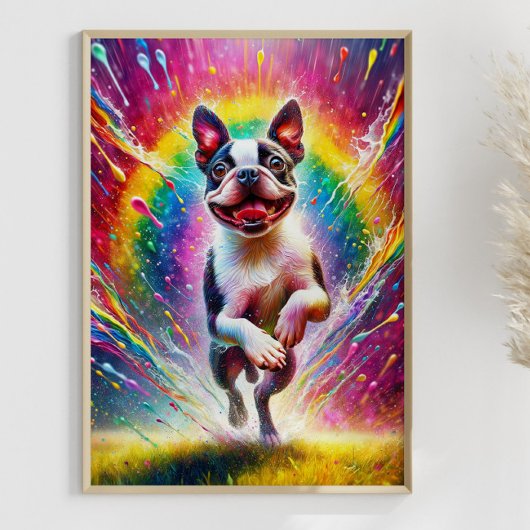Rainbow Splatter Boston Terrier Kleurrijke kunst Poster