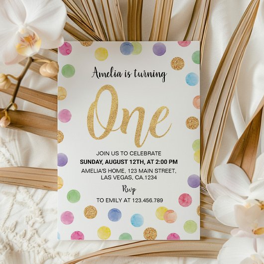 Rainbow Spot 1er anniversaire Invitation Pois