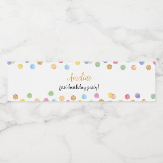 Rainbow Spot Water Bottle Étiquette fête d'anniver (Étiquettes simples)