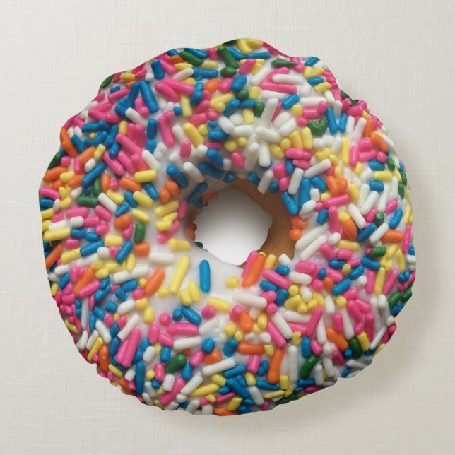 Rainbow Sprinkle Donut Pillow Rond Kussen (Achterkant)