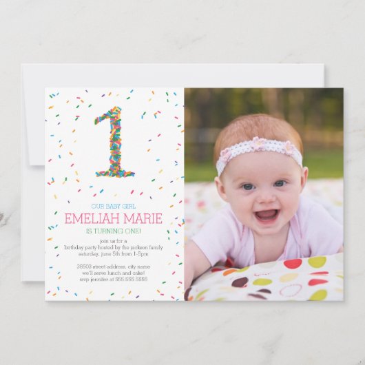 Rainbow Sprinkles 1er anniversaire Invitation de f (Devant)