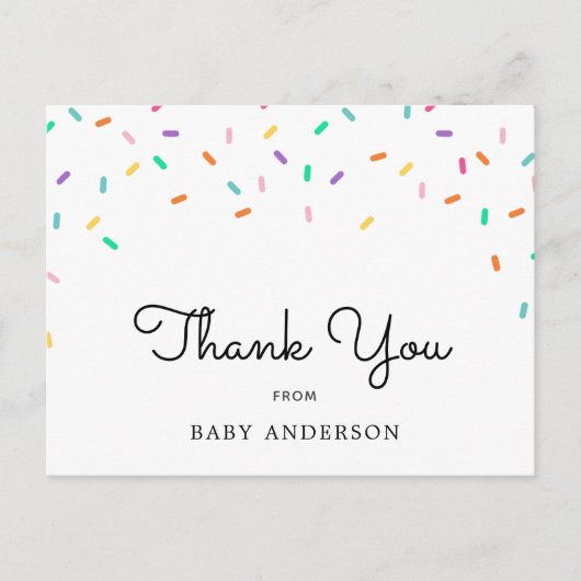 Rainbow Sprinkles Baby Dank u Briefkaart (Voorkant)