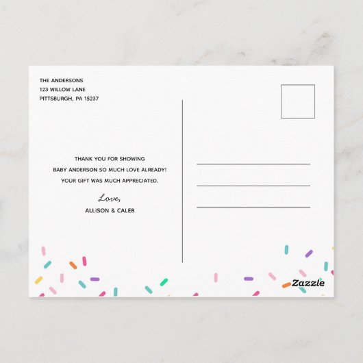 Rainbow Sprinkles Baby Merci carte postale (Dos)