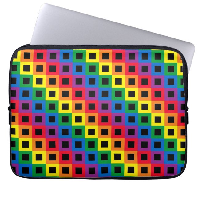 Rainbow Squares Black Laptop Sleeve (Voorkant)
