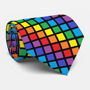 Rainbow Squares Black Stropdas