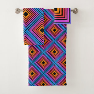 Rainbow Squares Geometric Tegel Pattern Neon Bad Handdoek