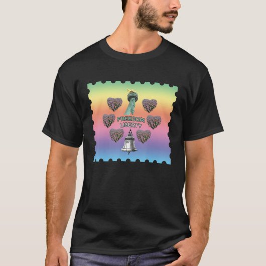 Rainbow Stamp Us Flags Fire Torch Bell Freedom Lib T-shirt (Voorkant)