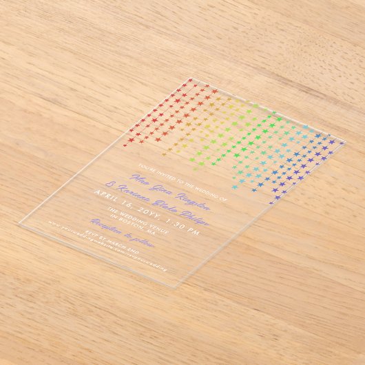 Rainbow Star Garlands informele LGBTQ bruiloft Acryl Uitnodigingen (Laagn)