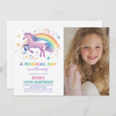Rainbow Star Unicorn Anniversaire Invitations Phot (Devant / Derrière)