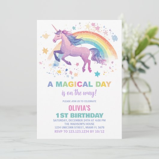 Rainbow Star Unicorn Invitations d'anniversaire (Debout devant)