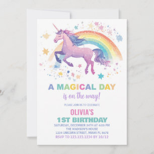 Rainbow Star Unicorn Invitations d'anniversaire