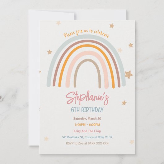 Rainbow Stars Anniversaire Fête Invitation (Devant)