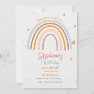Rainbow Stars Birthday Party Invitation Kaart
