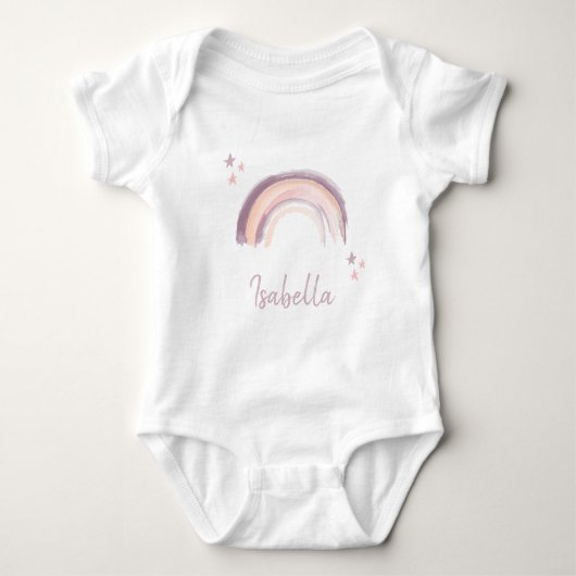 Rainbow & Stars Boho Muted Pink Baby Name Romper (Voorkant)