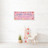 Rainbow Stars op Roze Happy Birthday Kinder Spandoek (Insitu)