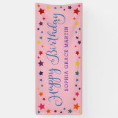 Rainbow Stars op Roze Happy Birthday Kinder Spandoek (Verticaal)