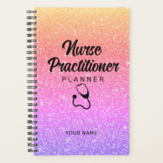Rainbow Stethoscoop Monogram voor verpleegkundigen Planner (Voorkant)