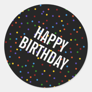 Rainbow Stippen Black Happy Birthday Pattern Ronde Sticker