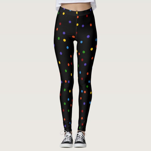 Rainbow Stippen Polka Dot Black Confetti Leggings (Voorkant)