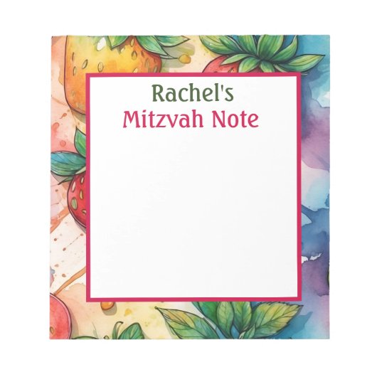 Rainbow Strawberries Mitzvah Note Girls Bloc-notes (Devant)