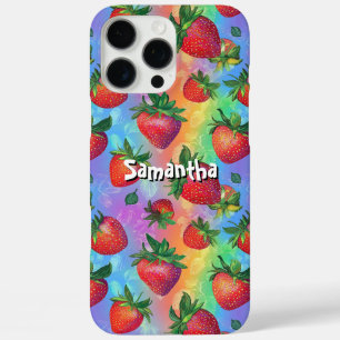 Rainbow Strawberry Pattern met  naam iPhone 16 Pro Max Hoesje